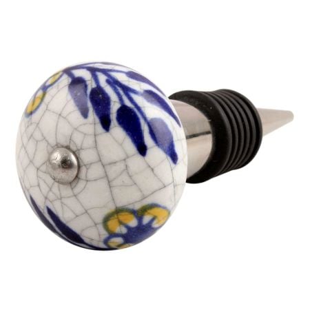 Blue Leaf Crackle Ceramic Wine Stopper